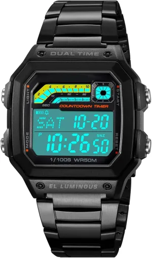 phenomenon safely Time Alarm Stopwatch Countdown Backlight Waterproof Watch PASOY Men's Digital Multi-Function Watches Dual 