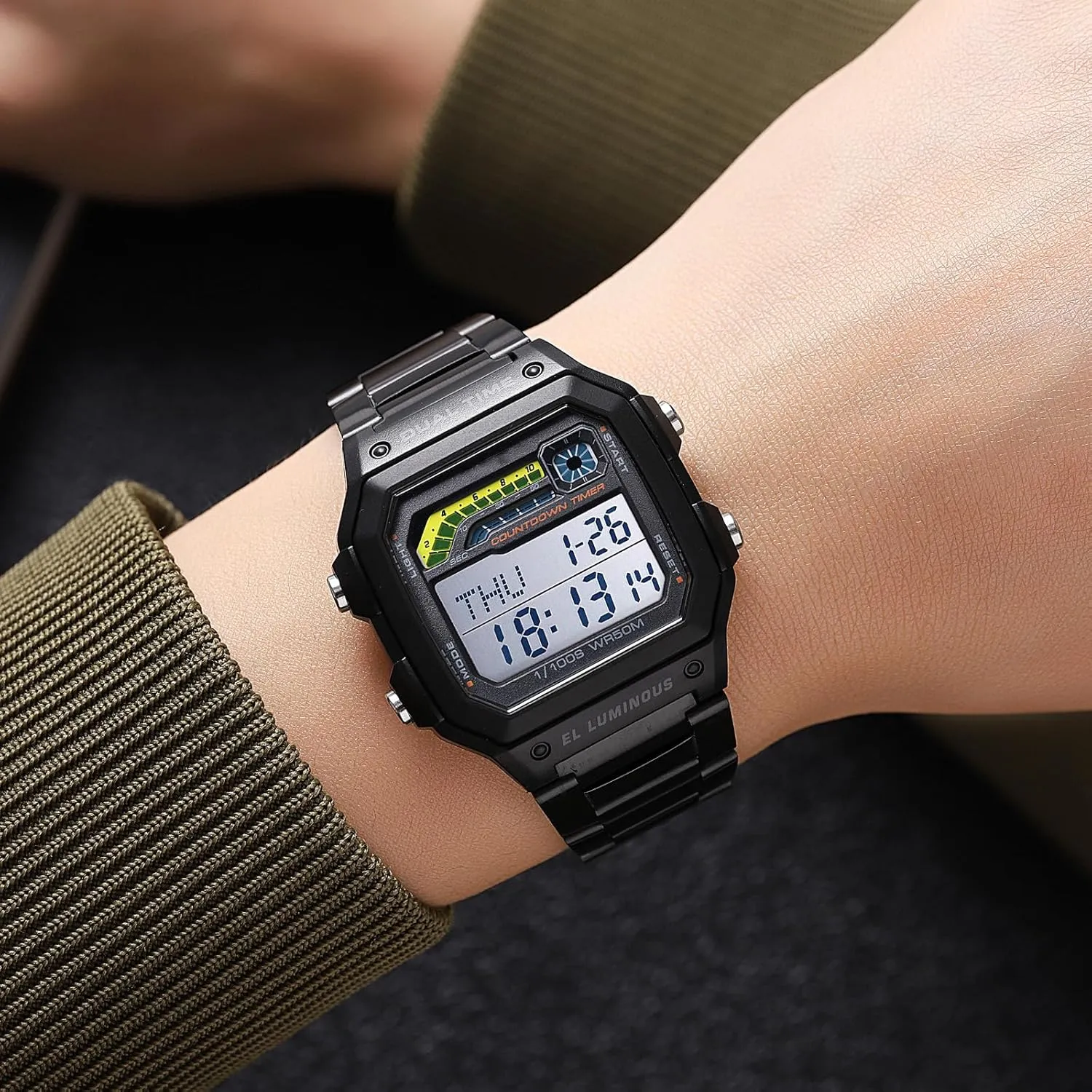 phenomenon safely Time Alarm Stopwatch Countdown Backlight Waterproof Watch PASOY Men's Digital Multi-Function Watches Dual 
