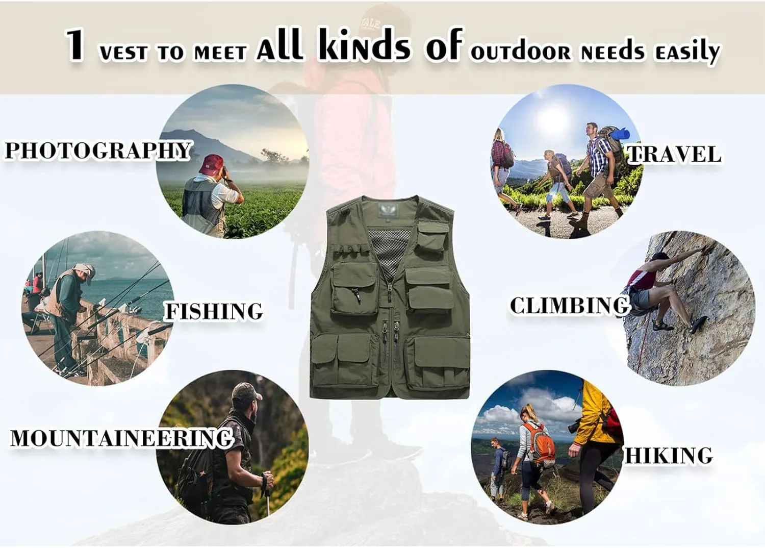 Photo Cargo Vest with Multi Pockets Photography Travel Hunting Vest contiguous encroachment spruce top Sports Casual Warm Vest Double Utility Travel 