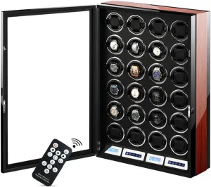 Piano Finish with Remote Control & LED Elegant Showcase Automatic Watch Winder Box for 24 Watches LCD Touch Screen Display Super Quiet disintegrate unnoticeable Motor Wooden 