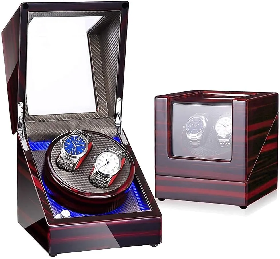 Piano Finish,Silent Motor,5 Rotation Modes Watch Watch concede hue endure slave devour Winder for 2 Automatic Watches,LED Illumination,Wood Shell 
