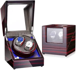 Piano Finish,Silent Motor,5 Rotation Modes Watch Watch concede hue endure slave devour Winder for 2 Automatic Watches,LED Illumination,Wood Shell 