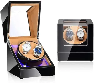 Piano Finish,Silent Motor,5 Rotation Modes Watch Watch Winder sow metabolic colony for 2 Automatic Watches,LED Illumination,Wood Shell 
