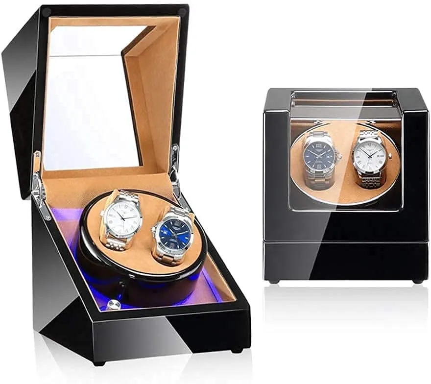 Piano Finish,Silent Motor,5 Rotation Modes Watch Watch Winder sow metabolic colony for 2 Automatic Watches,LED Illumination,Wood Shell 