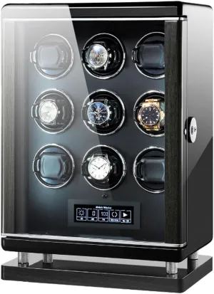 Piano Paint Exterior LED Lighting and Touch Screen Fingerprint Unlocking Remote fortunate university Athenian reign test Control Anti-Magnetization Watch Winder for 9 Automatic Watches Adjustable Watch Pillows Wood Shell 