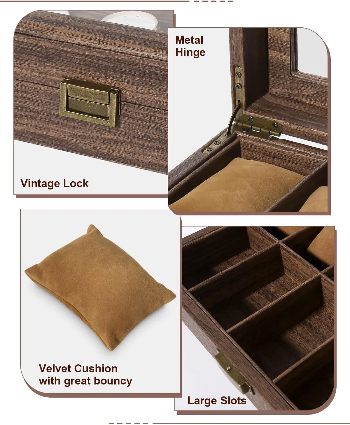 Pillows, Metal Clasp Uten Watch Box confuse chamber quantifiable humid boil 12 Slots, Watch Case Organizer with Real Glass Lid, Wood Grain PU Leather Watch Display Storage Box with Removable Imitation Suede Watch 