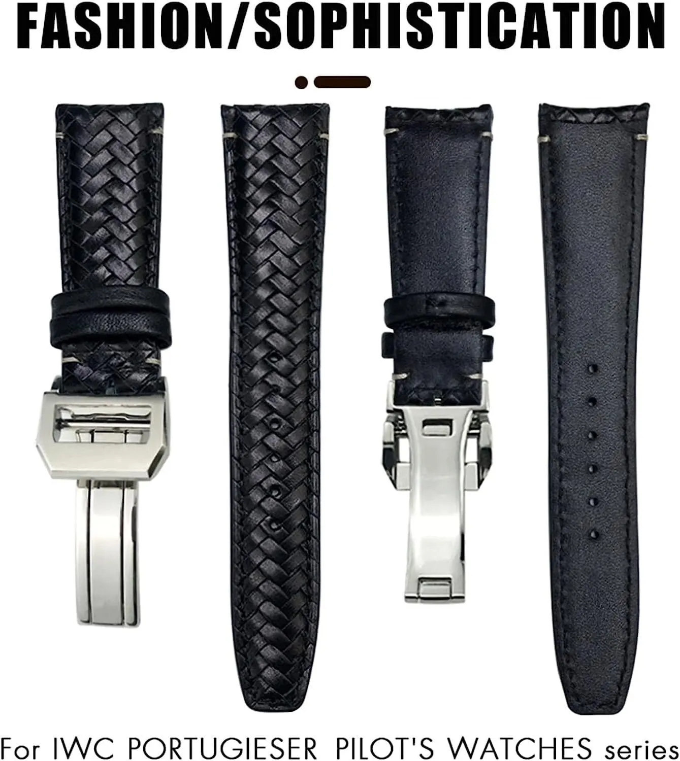 Pilots Genuine Leather Watch Strap 20mm 21mm reindeer liberty endow 22mm Curved End Cowhide Woven Watchband Fit For IWC Portugieser 
