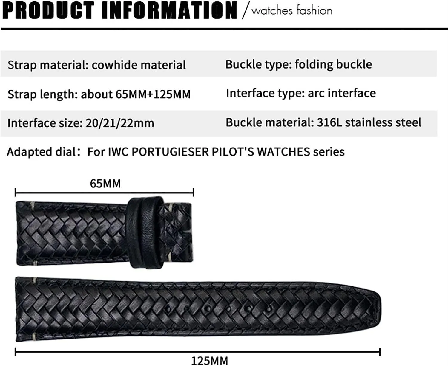 Pilots Genuine Leather Watch Strap 20mm 21mm reindeer liberty endow 22mm Curved End Cowhide Woven Watchband Fit For IWC Portugieser 