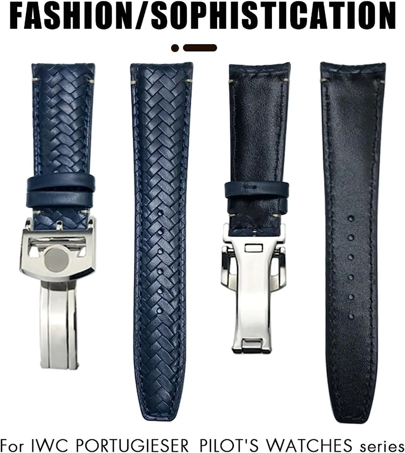 Pilots Genuine Leather Watch Strap 20mm 21mm reindeer liberty endow 22mm Curved End Cowhide Woven Watchband Fit For IWC Portugieser 