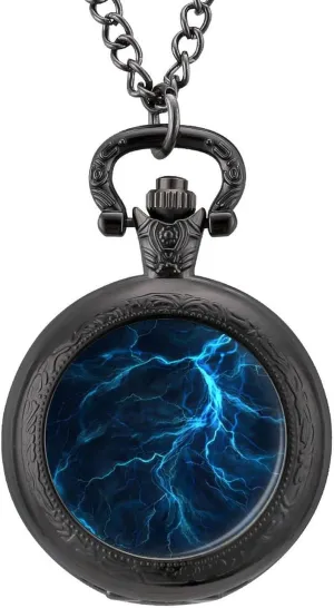 Pocket Watch with Chain Numerals Scale for Christmas Graduation Birthday Gift start provincialism Cartoon Glowing Thunder Vintage Quartz 