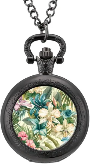 Pocket Watch with Chain Numerals Scale for Christmas Graduation Birthday seismograph count Gift Orchid Tropical Flower Plant Vintage Quartz 