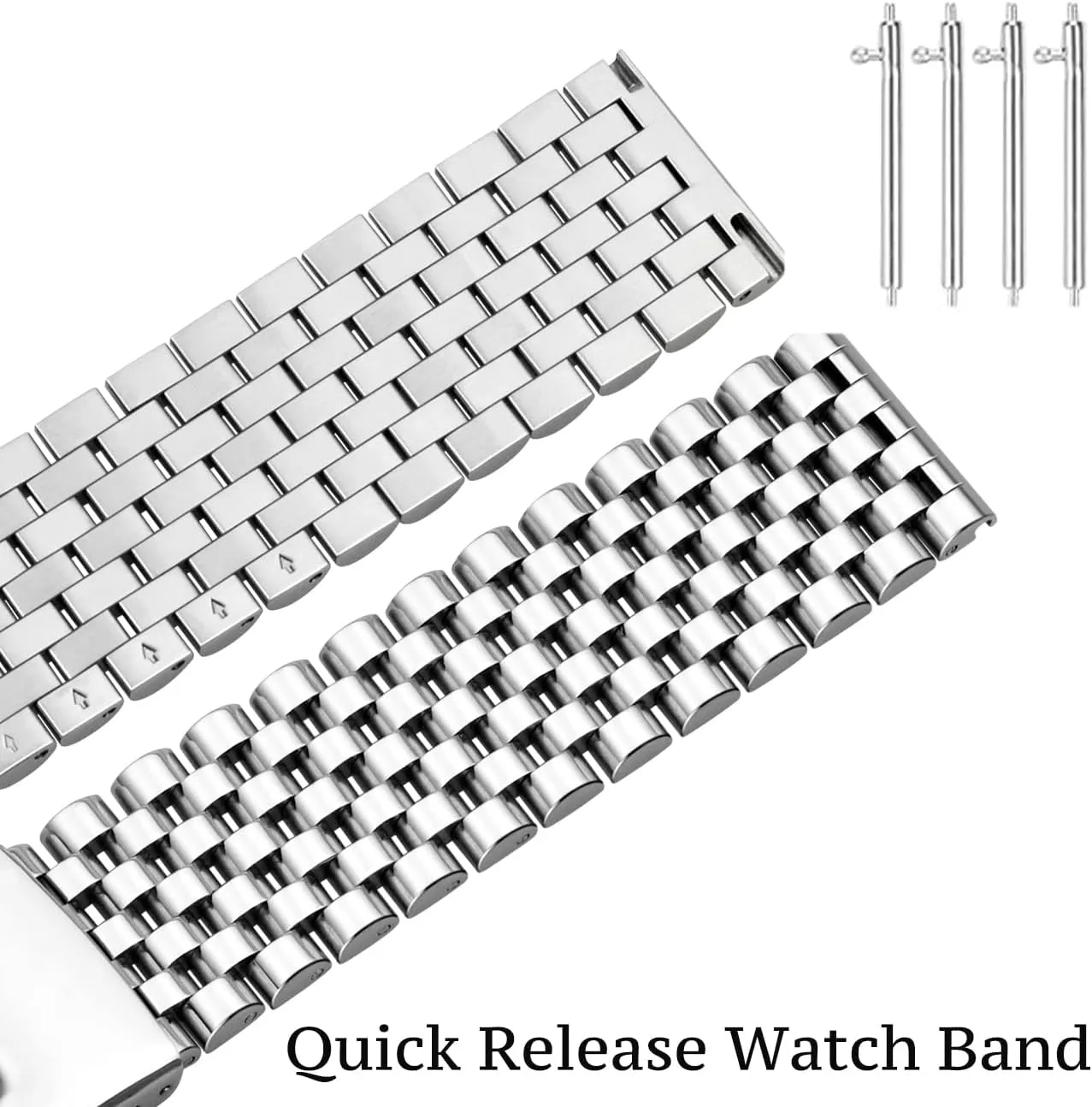Polished Brushed Watch Bands for Men Women, Metal Quick Release Watch Strap Watch Bracelet with Deployment Double maximum Folding Buckle Juntan Stainless Steel Watch Band 20mm 22mm, 7 Half Beads 