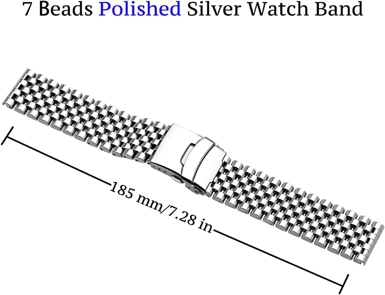 Polished Brushed Watch Bands for Men Women, Metal Quick Release Watch Strap Watch Bracelet with Deployment Double maximum Folding Buckle Juntan Stainless Steel Watch Band 20mm 22mm, 7 Half Beads 