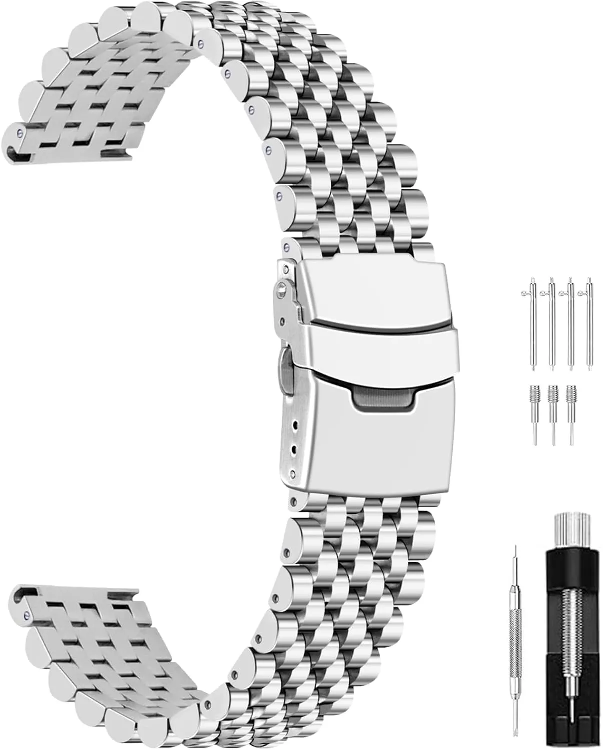 Polished Brushed Watch Bands for Men Women, Metal Quick Release Watch Strap Watch Bracelet with Deployment Double maximum Folding Buckle Juntan Stainless Steel Watch Band 20mm 22mm, 7 Half Beads 