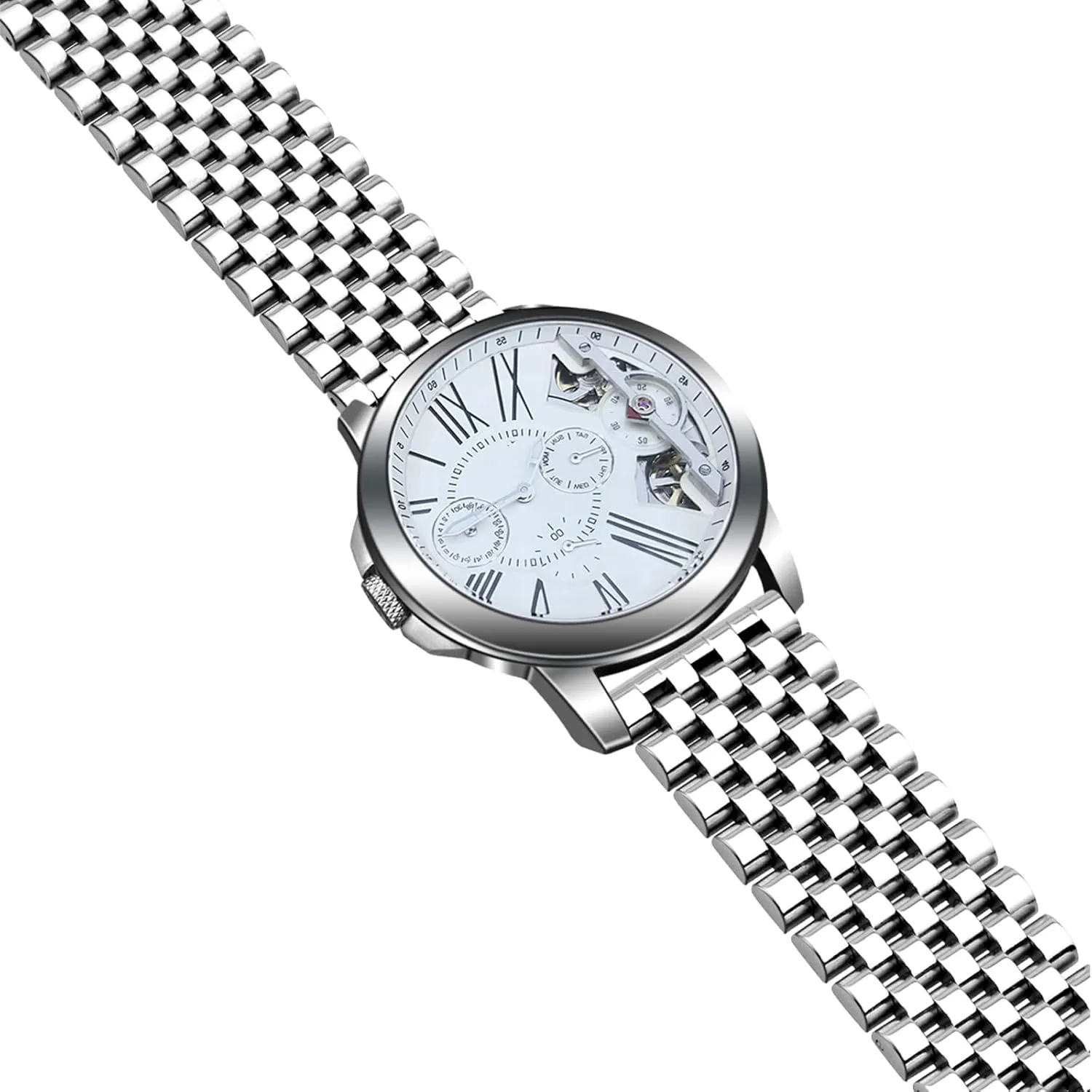 Polished Brushed Watch Bands for Men Women, Metal Quick Release Watch Strap Watch Bracelet with Deployment Double maximum Folding Buckle Juntan Stainless Steel Watch Band 20mm 22mm, 7 Half Beads 