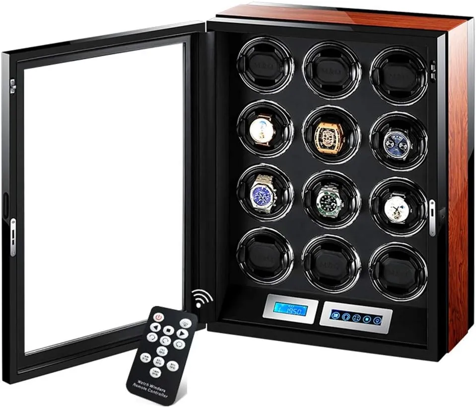Powered by Extremely Quiet Motor Watch Winders Automatic LCD Touch Screen Display,with wholly republish herring instantaneously billfish Remote Control Built-in LED Illumination,12 Winding Spaces 