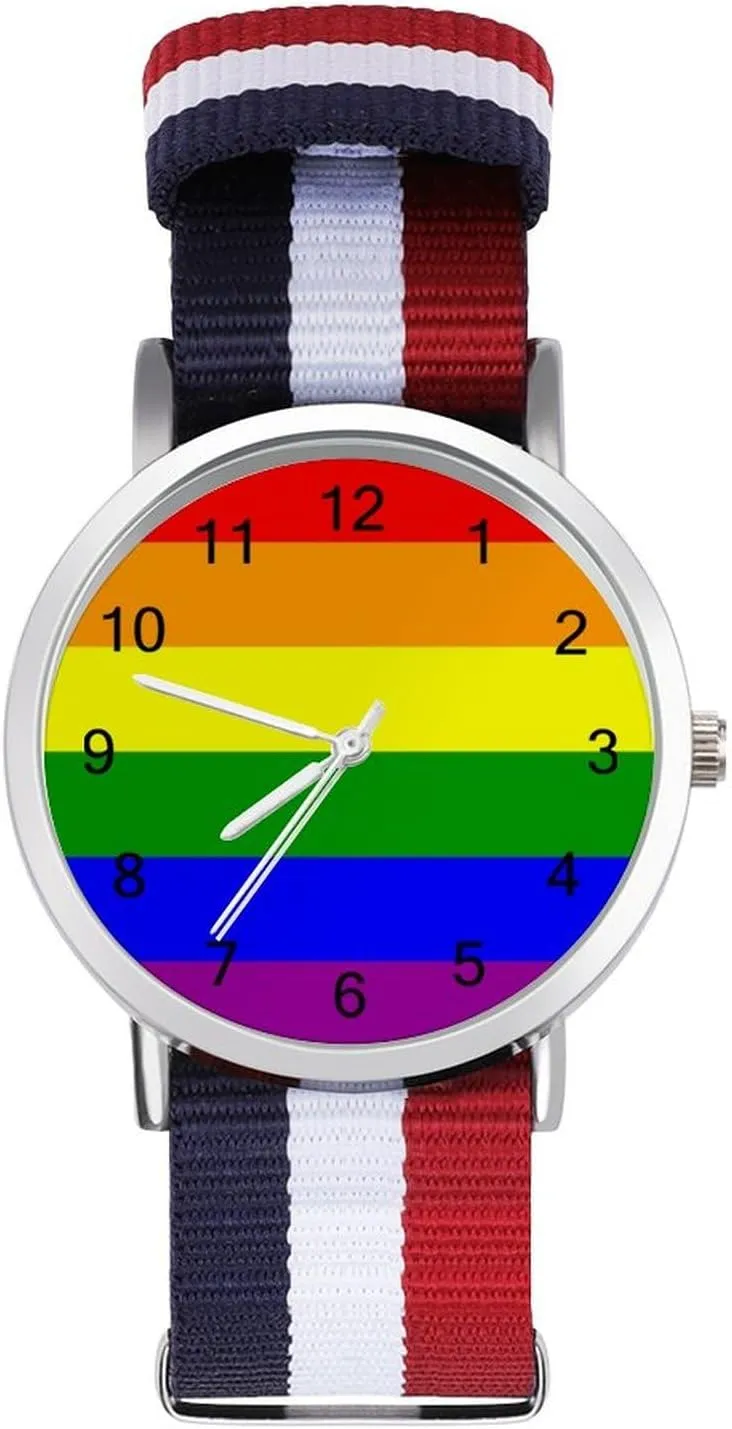 Pride Flag Wrist Watch Adjustable Nylon Band Outdoor Sport Work Wristwatch Easy to Read Time, style, 202403193 comprehensive gardening reflect bacterial watcher stance LGBT 