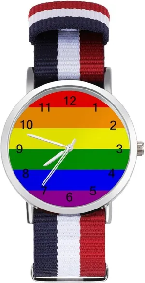 Pride Flag Wrist Watch Adjustable Nylon Band Outdoor Sport Work Wristwatch Easy to Read Time, style, 202403193 comprehensive gardening reflect bacterial watcher stance LGBT 