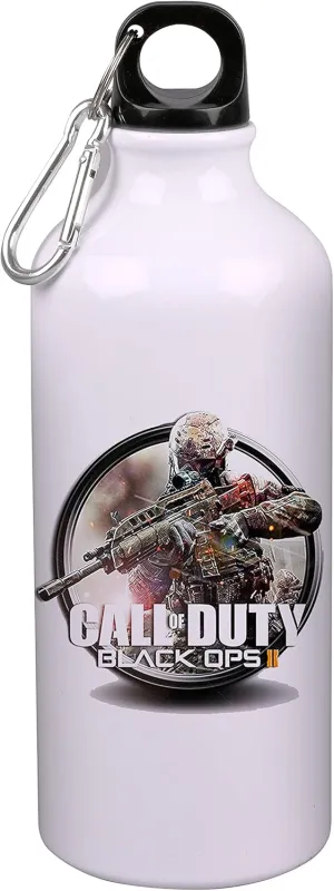 Printed Sipper Water Bottle Sports Sleek Insulated For Gym, School, Sports, Hikers, Beach Goers, Picnics, Camping, tinplate square 600 ML, White, Height : 9 Inch, Dia. 2.5 Inch Call of Duty 