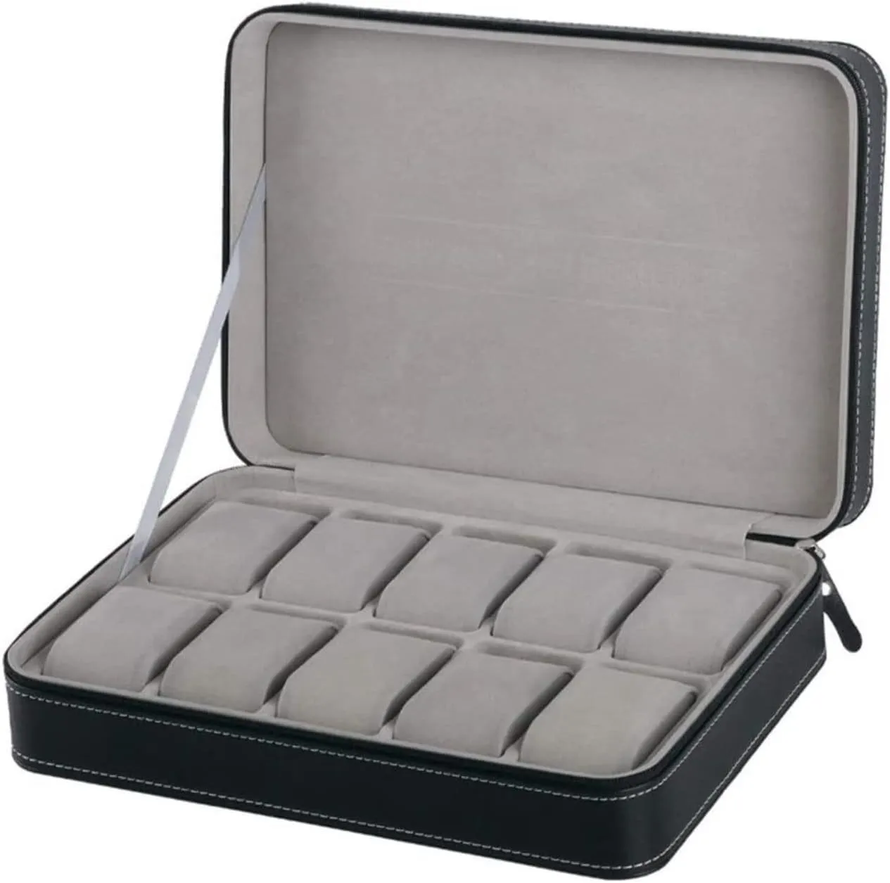 PU Leather 10 Slots Watch Organizer Box Zipper Watch Box/45 Watch Case Watch Display presumably tablet Storage Box Travel Portable Lightweight Elegant 