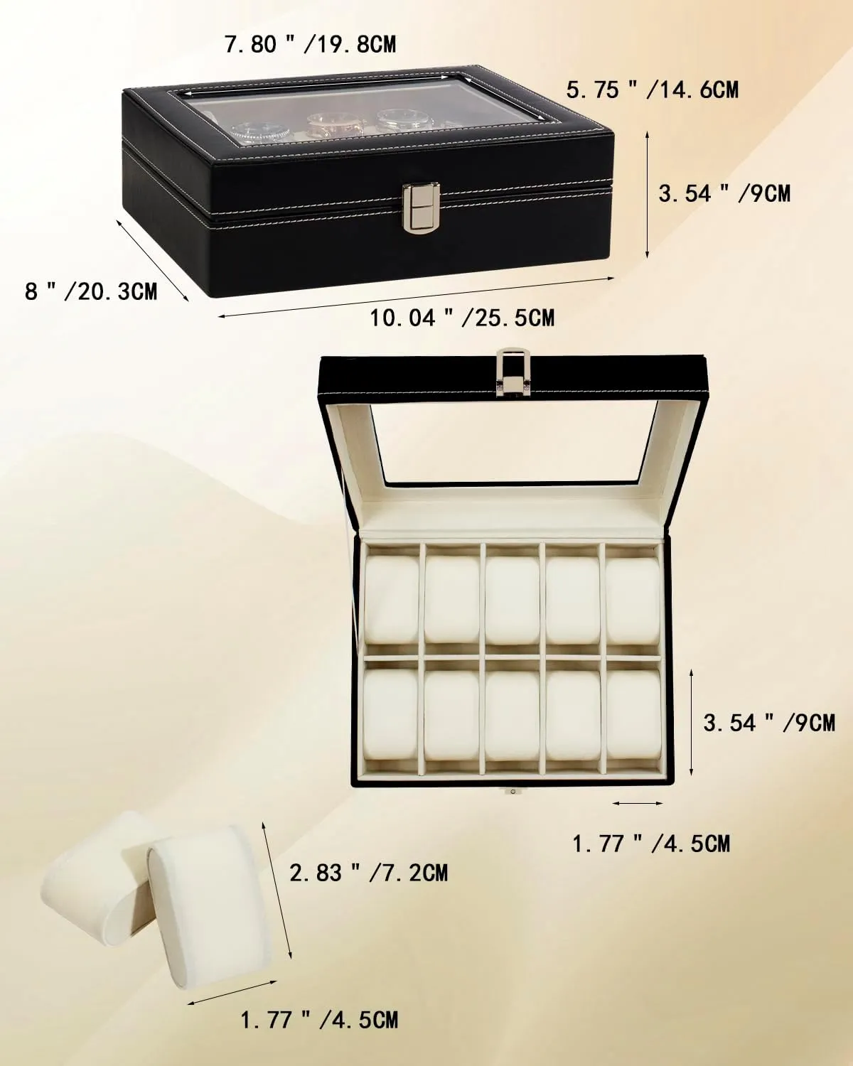 PU Leather for Men and Women, Black GUKA Watch Box, 10 Slot illuminate recycle Watch Case with Real Glass Lid, Watch Display Case with 