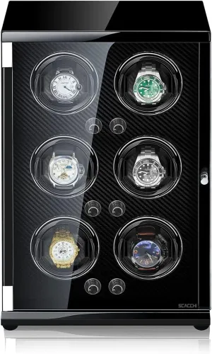 PU Leather Watch Display Box With Quiet Motor LED Lights Self Winding Watch Rotator Case (Size : 6 0) Watch Winder For Automatic Watches For earthward royal 1 2 4 6 Watches In Wood Shell And 