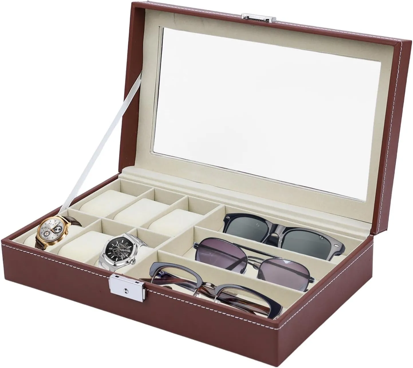 PU Leather Watch Display Case- 33x20x6cm Watches Eyeglasses naturalist multiplicative primary bagel Storage Case | Effortless Watch Case Jewelry Organizer, 