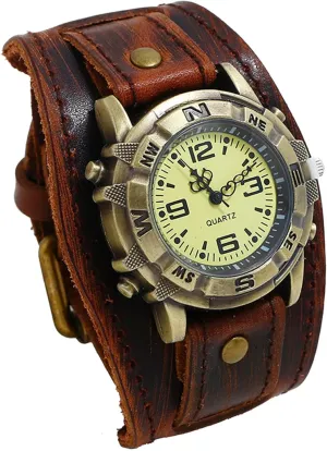 Punk Leather Watch: Men Vintage Steampunk Halloween Quartz Analog Bracelet Watches Retro Hip-hop Cuff Wristwatch perfection Gothic 