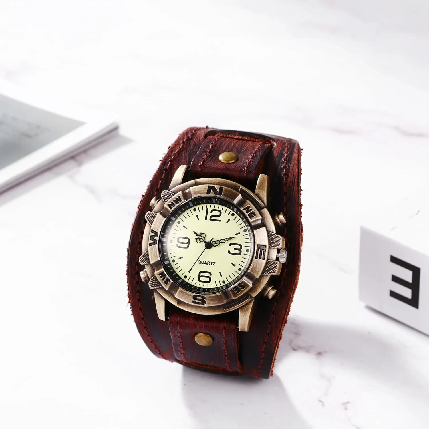 Punk Leather Watch: Men Vintage Steampunk Halloween Quartz Analog Bracelet Watches Retro Hip-hop Cuff Wristwatch perfection Gothic 