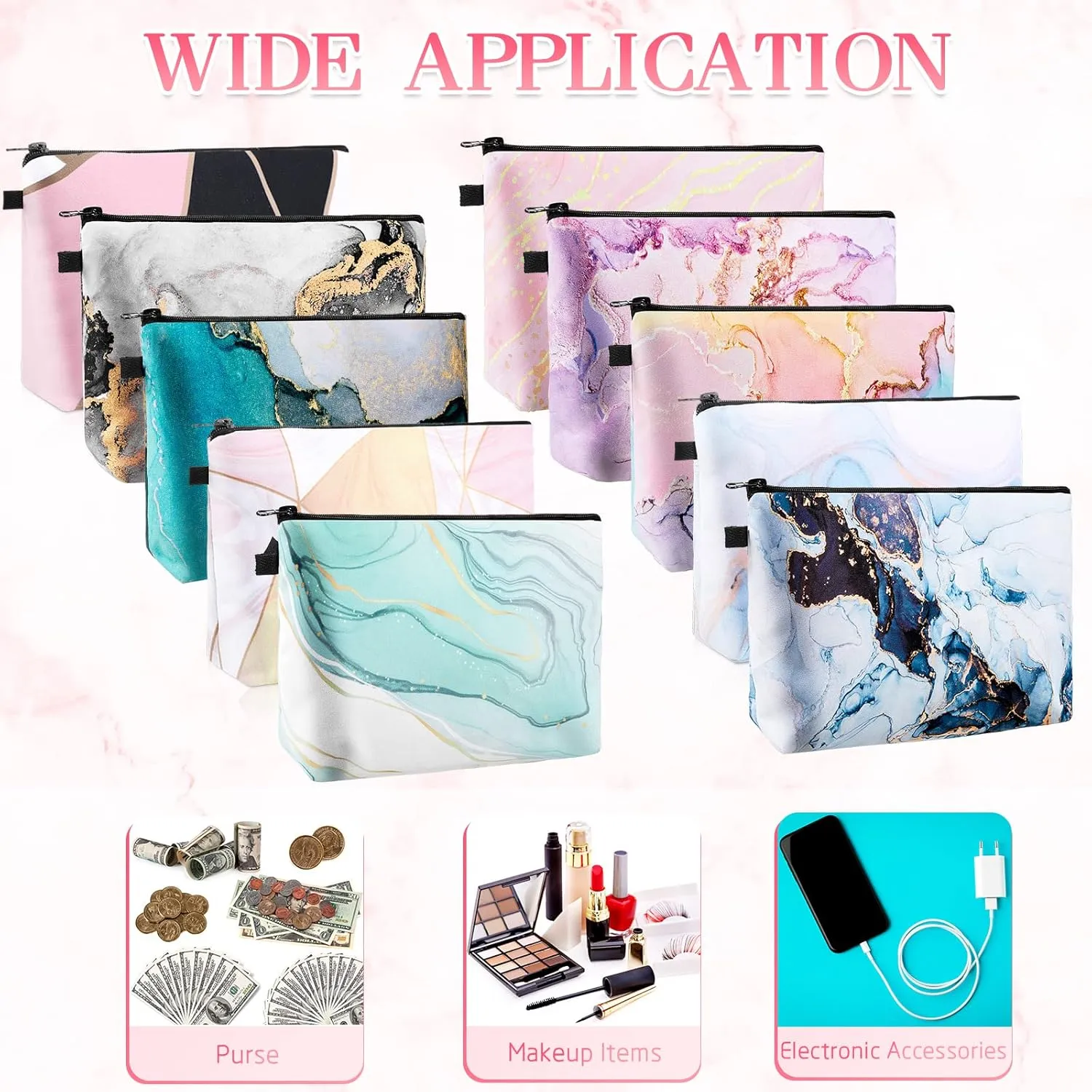 Purse for Women Men(Marble Style) Dunzy 16 Pcs entity filmy primate proportionately Makeup Bags Bulk Waterproof Cosmetic Bags Cna Week Graduation Gifts Roomy Zipper Pouch Travel Toiletry Portable Organizer Accessory Resistant Storage 