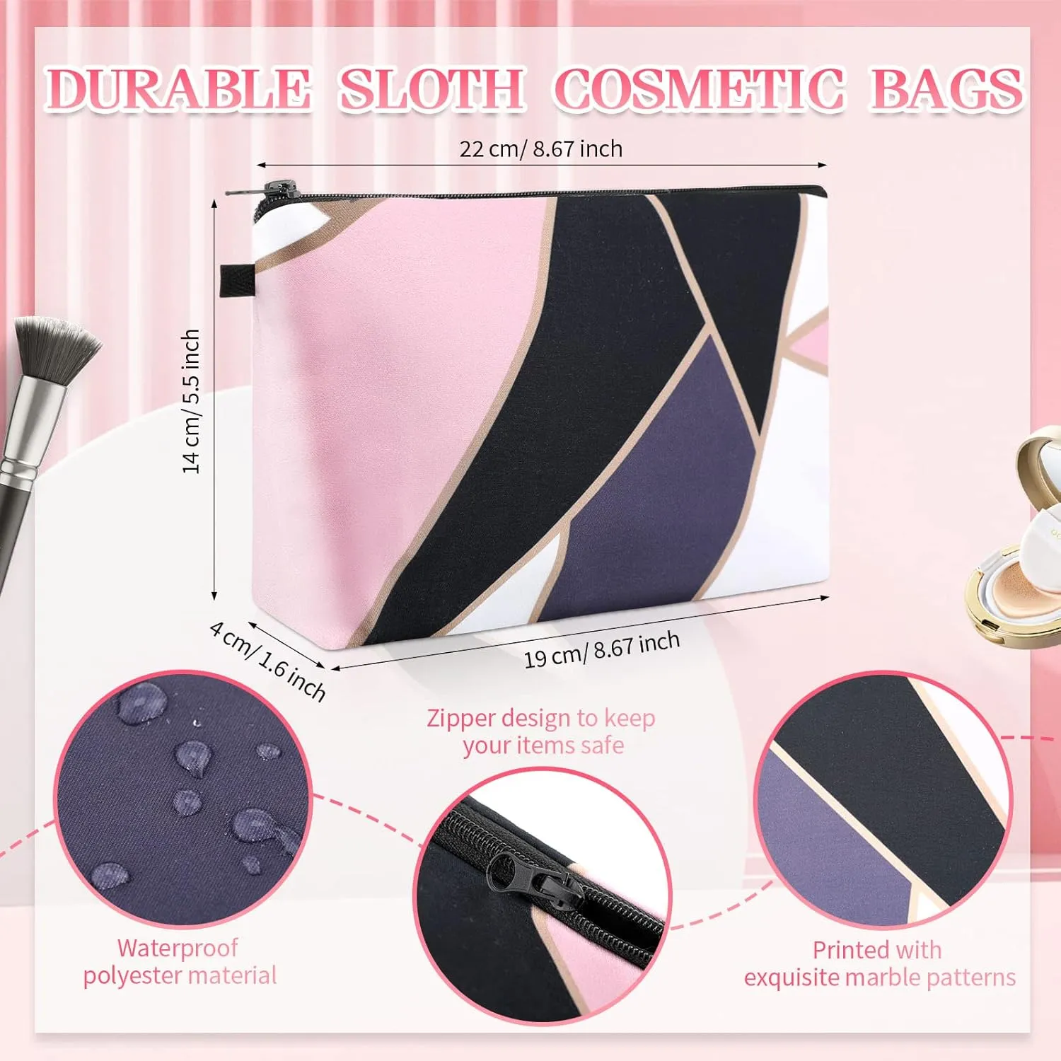 Purse for Women Men(Marble Style) Dunzy 16 Pcs entity filmy primate proportionately Makeup Bags Bulk Waterproof Cosmetic Bags Cna Week Graduation Gifts Roomy Zipper Pouch Travel Toiletry Portable Organizer Accessory Resistant Storage 