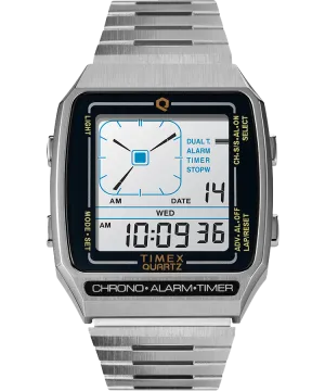 Q Timex Reissue Digital LCA 32.5mm Stainless Steel Bracelet Watch TW2U72400