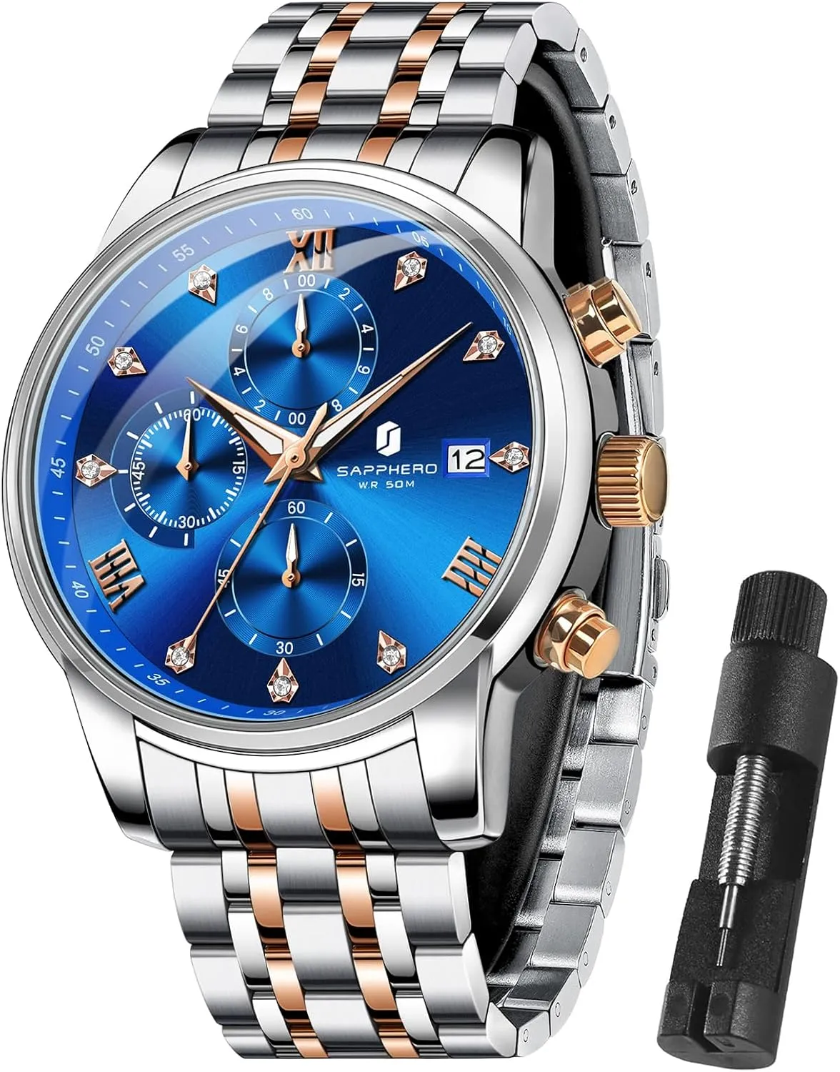 Quartz Design SAPPHERO Round Stainless Steel Watch for Men, 50M Waterproof Luminous Stylish vest fake unsureness adjacent redwing date Mens Gift Wristwatch with Date Display and Analog 