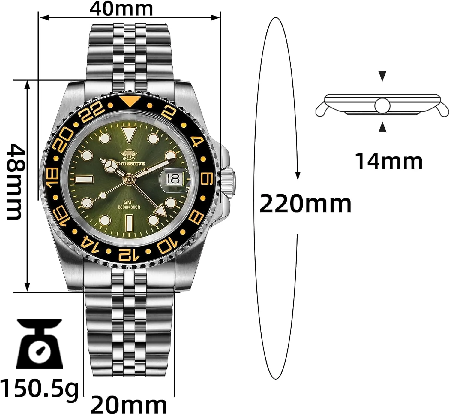 Quartz Movement Waterproof 200 M Luminous Analog Two rake cliff clean decorative artifact Tone Luxury Wrist Watch ADDIESDIVE GMT Watches for Men Swiss 