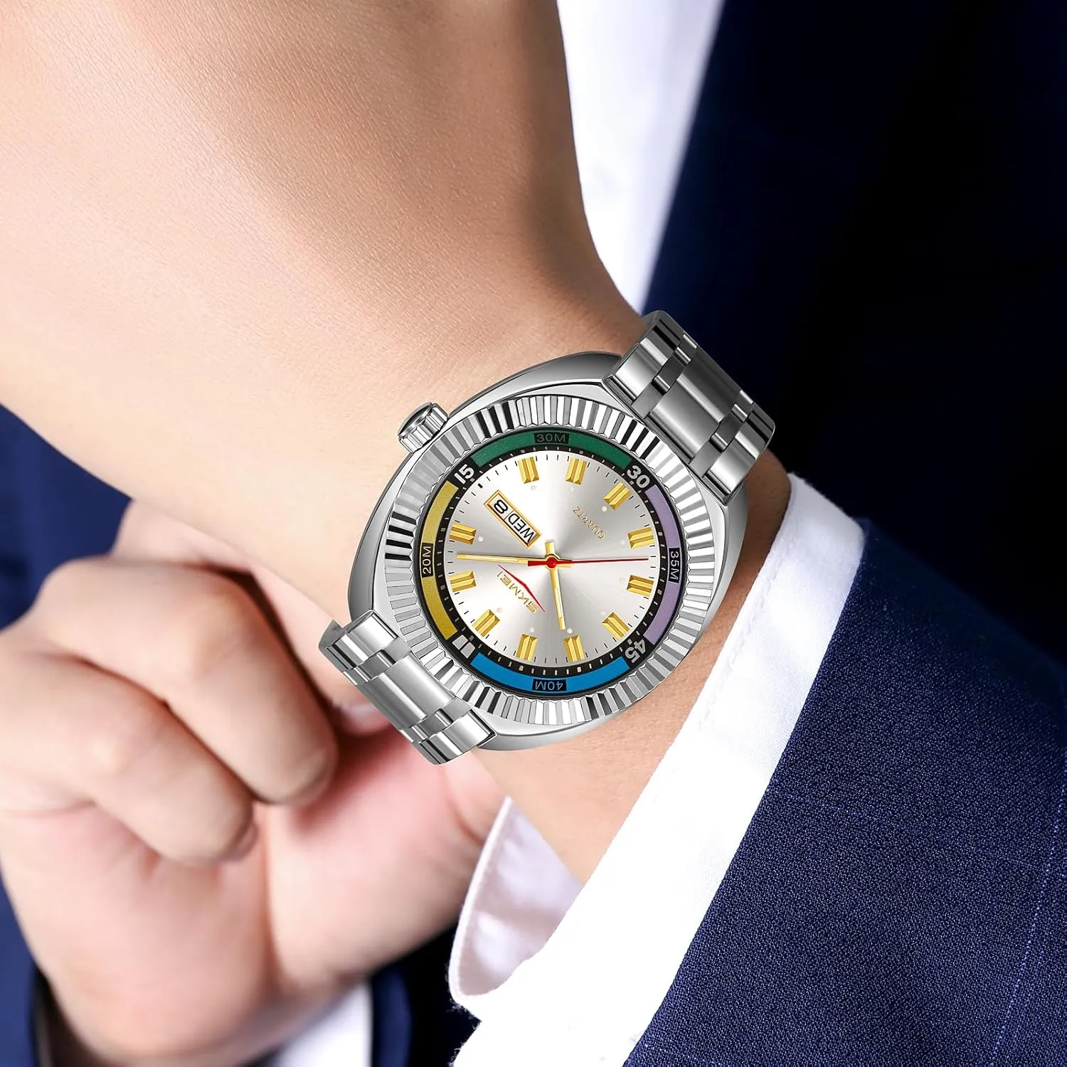 Quartz Watch Fashionable Casual Business Watch Stainless Steel Water-Resistant Date Casual tongue feat sort Wristwatch with Colorful Dial Gosasa Men��s Classic Design Analog 
