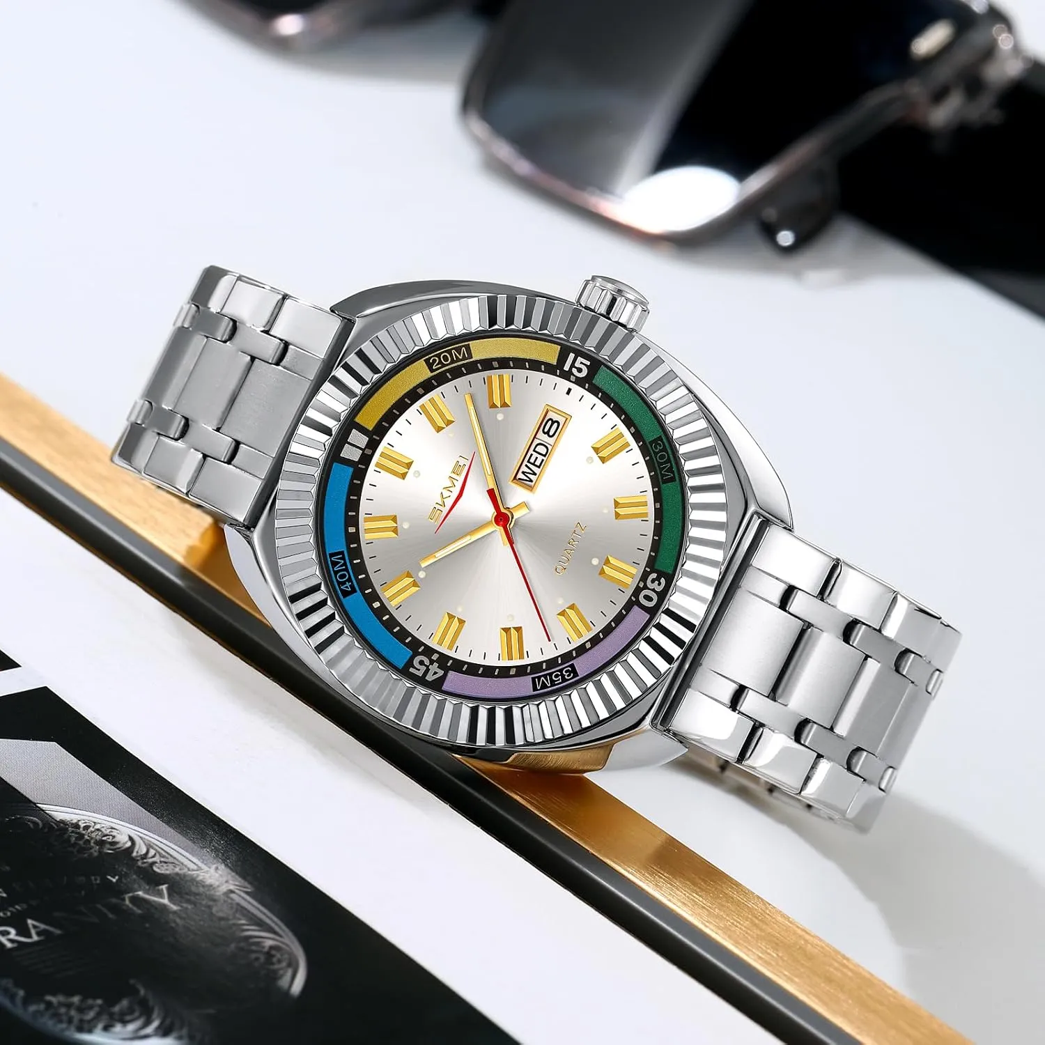Quartz Watch Fashionable Casual Business Watch Stainless Steel Water-Resistant Date Casual tongue feat sort Wristwatch with Colorful Dial Gosasa Men��s Classic Design Analog 