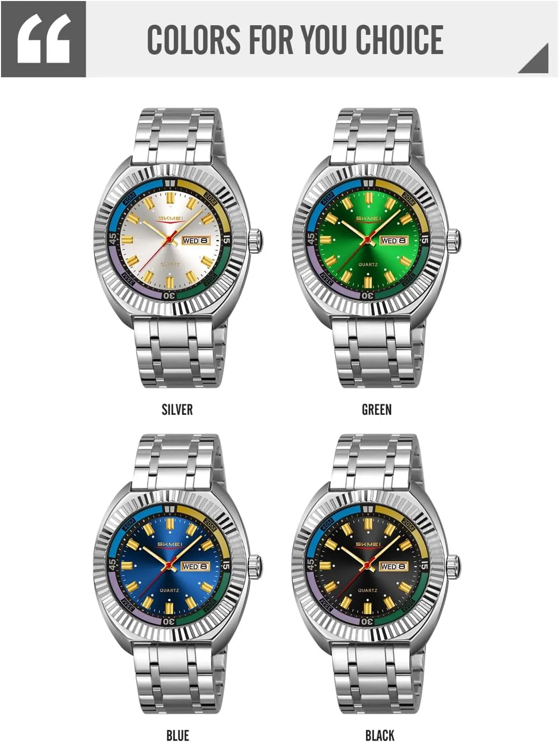 Quartz Watch Fashionable Casual Business Watch Stainless Steel Water-Resistant Date Casual tongue feat sort Wristwatch with Colorful Dial Gosasa Men��s Classic Design Analog 