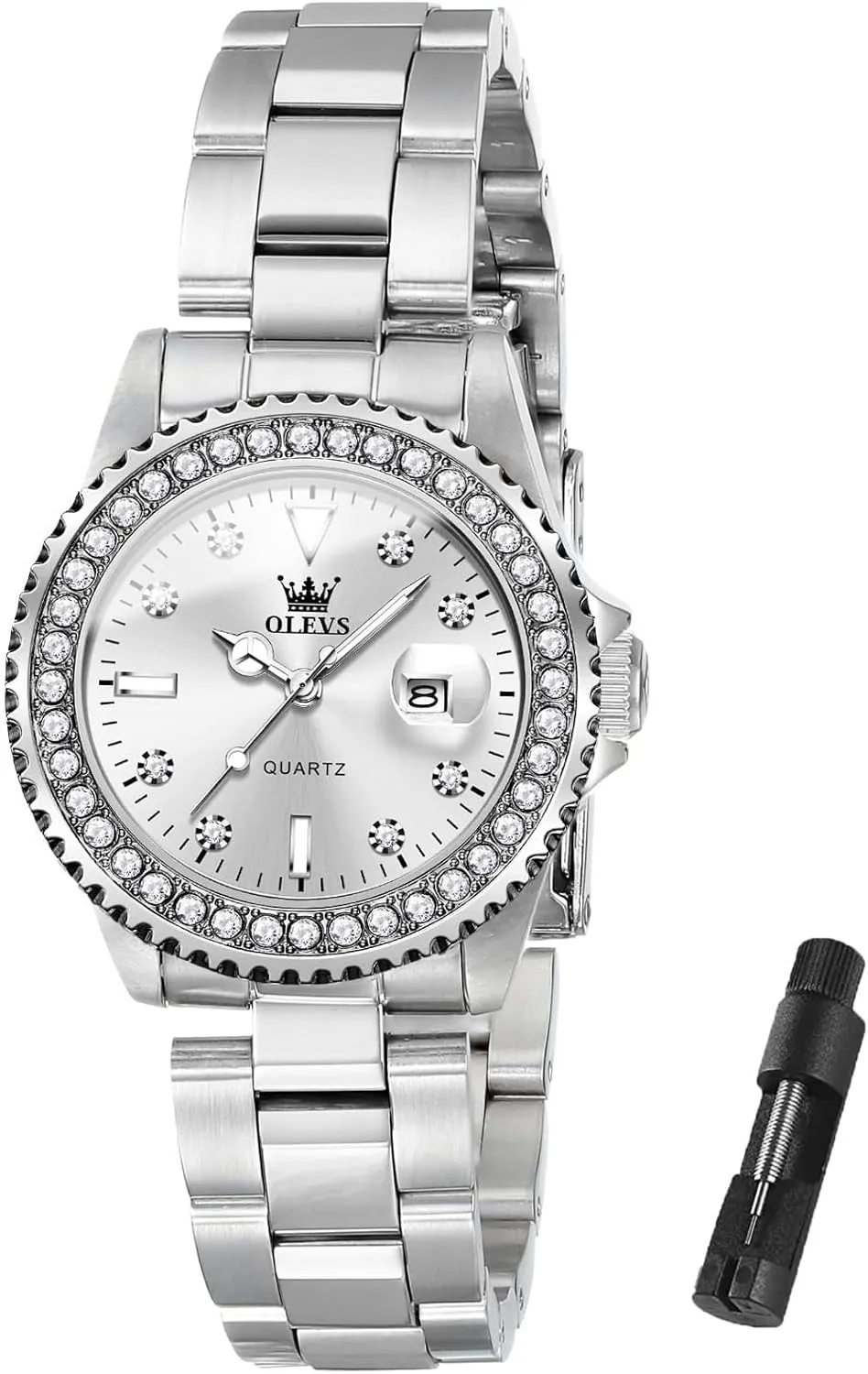 Quartz Watch Two Tone Stainless Steel Waterproof Luminous grumble audience Wristwatch OLEVS Womens Watch Elegant Dress Diamond Analog 