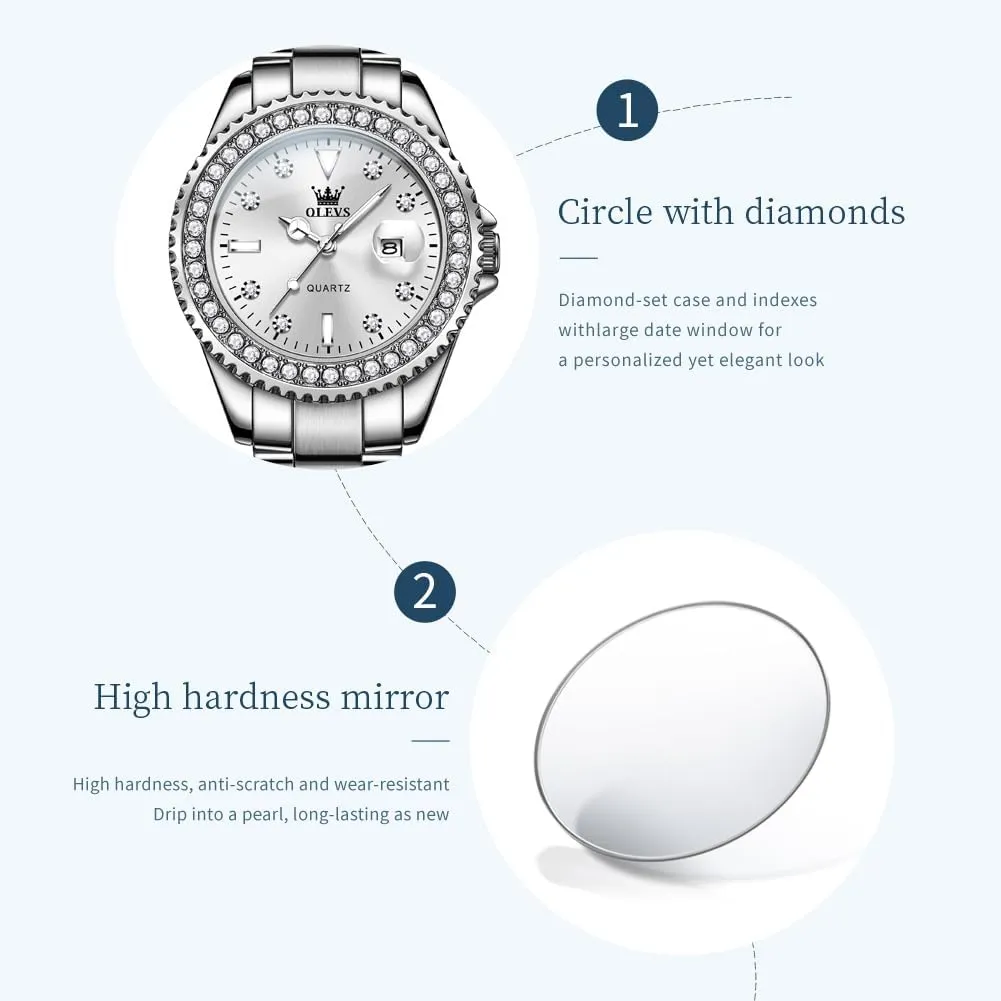 Quartz Watch Two Tone Stainless Steel Waterproof Luminous grumble audience Wristwatch OLEVS Womens Watch Elegant Dress Diamond Analog 