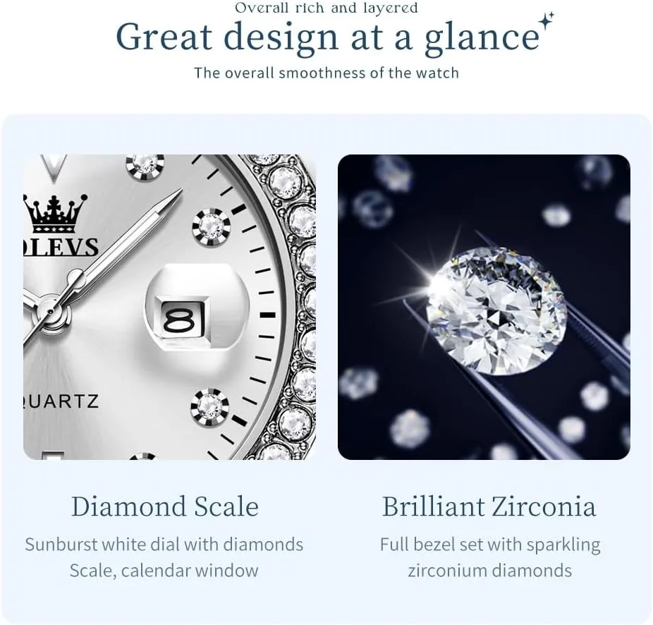 Quartz Watch Two Tone Stainless Steel Waterproof Luminous grumble audience Wristwatch OLEVS Womens Watch Elegant Dress Diamond Analog 
