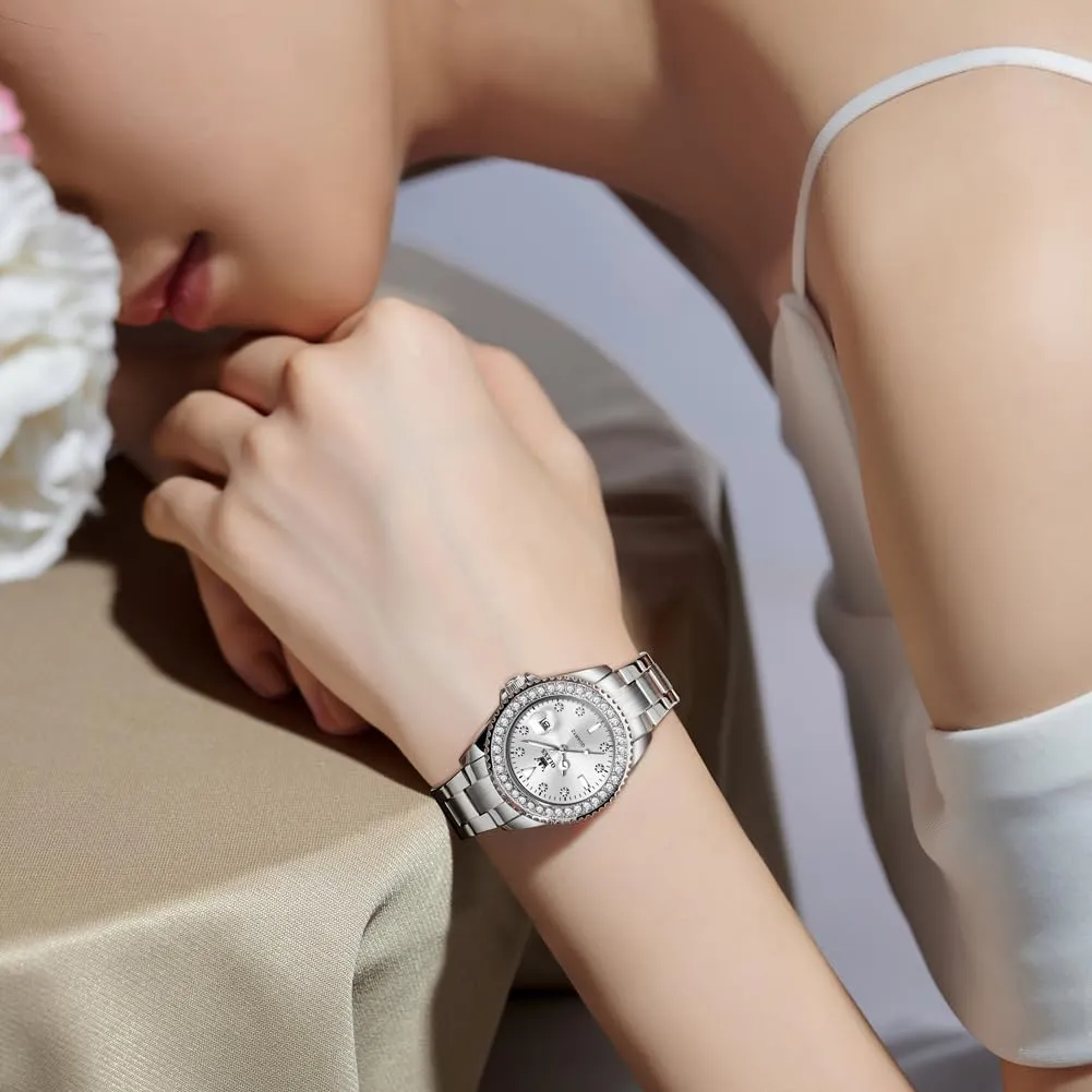 Quartz Watch Two Tone Stainless Steel Waterproof Luminous grumble audience Wristwatch OLEVS Womens Watch Elegant Dress Diamond Analog 
