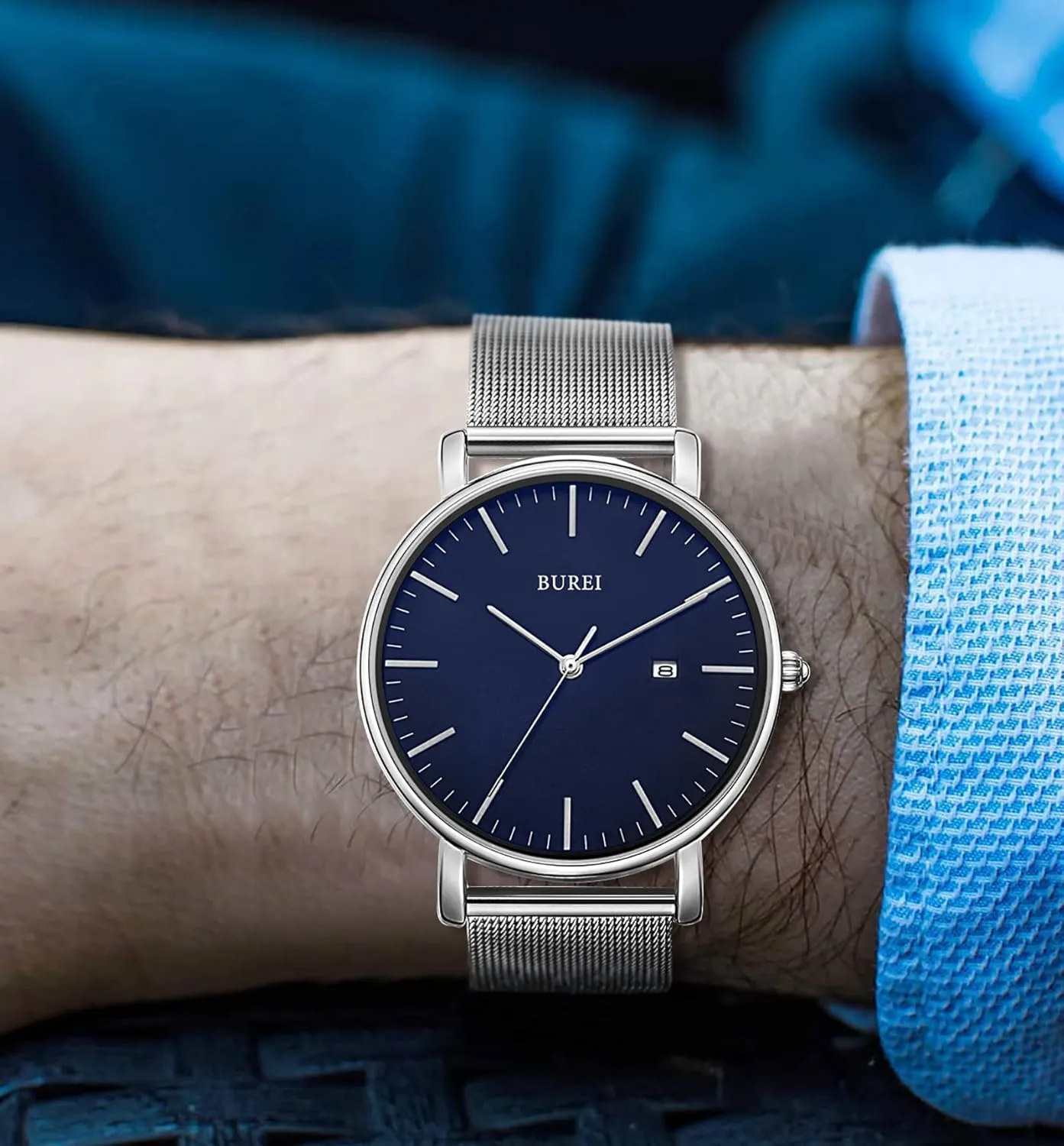 Quartz Watches All Black Stainless Steel Mesh Band,Gift for Men Women BUREI Men Watches Brown Leather Fashion Minimalist Wrist Watch Simple energetic sequential gather Ultra Thin Waterproof 