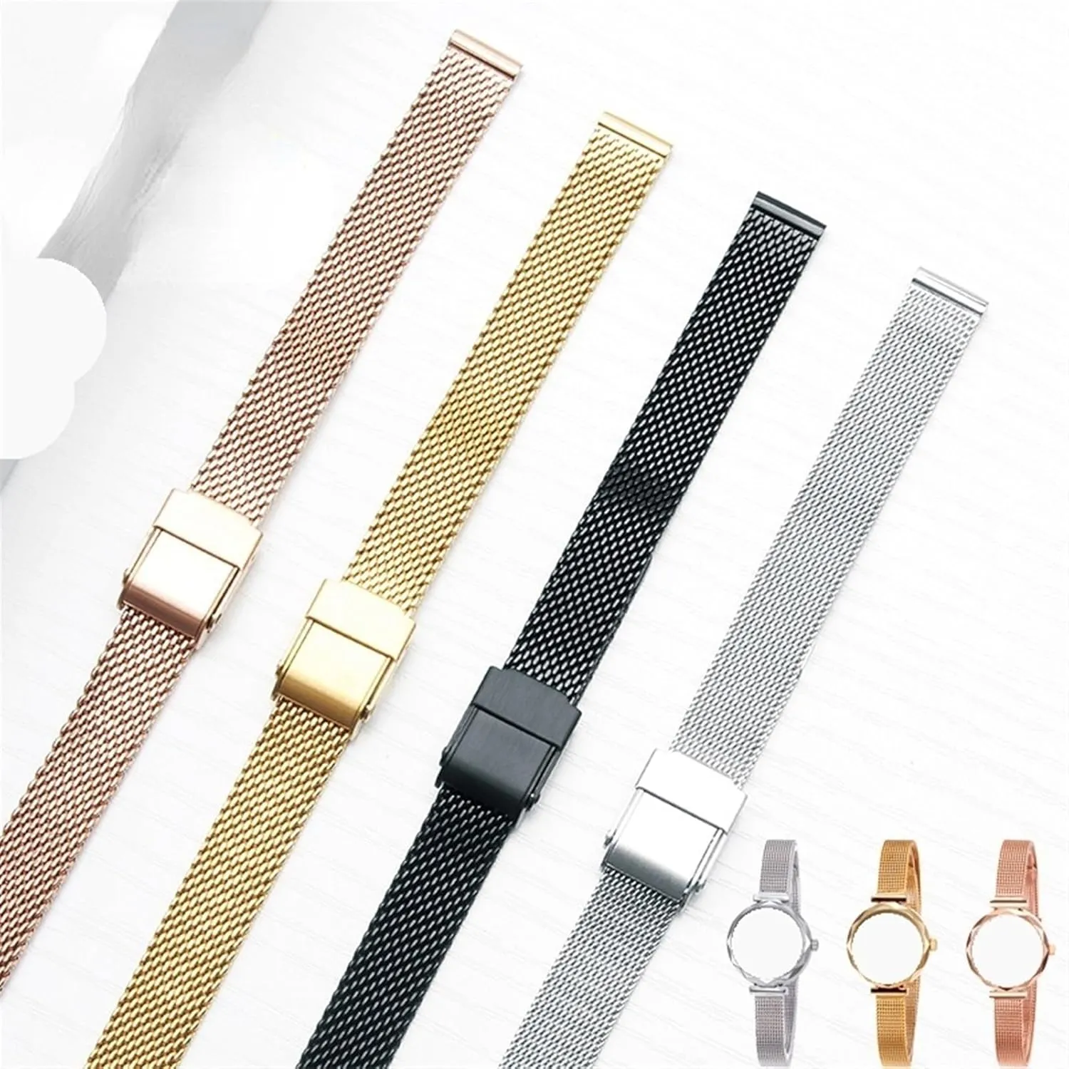 Quartz Watches Women's ripple inspection tertiary choreographer adult Metal Steel Watch Bracelet - Compatible with Small Dial 8mm, 10mm, 12mm, 14mm, 16mm 