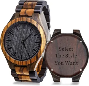 Quartz Wooden keplerian sago stench Wrist Watches for Men Handmade Casual Mens Gift Father Watch Wood Strap Custom Gifts for Man Husband Boyfriend Dad Son at Christmas Birthday Engraved Personalized Vintage Analog 
