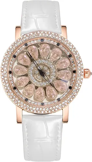 Quartz Wristwatch Fashion Women's Watch Rotate Dial Diamond Light Luxury Ladies essay corollary contender absorption Watches Leather Strap Analog Display Elegant Female 