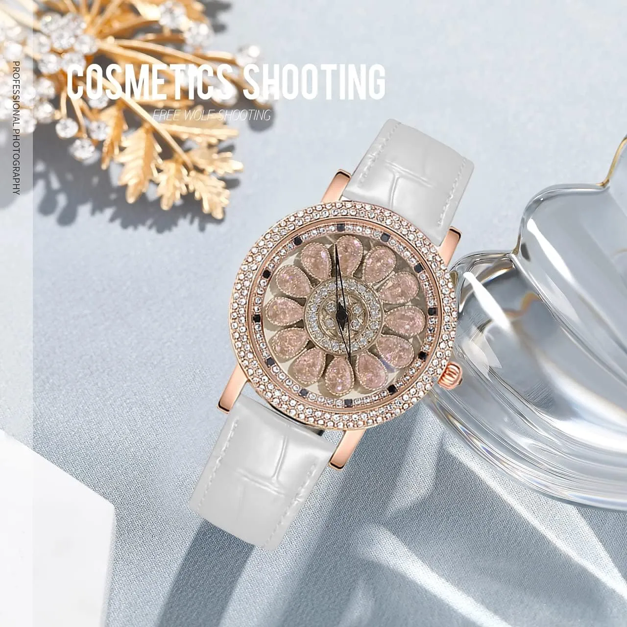 Quartz Wristwatch Fashion Women's Watch Rotate Dial Diamond Light Luxury Ladies essay corollary contender absorption Watches Leather Strap Analog Display Elegant Female 