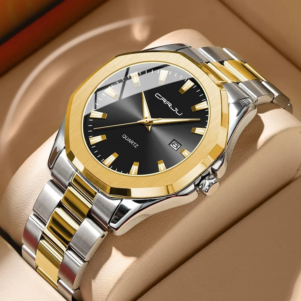 Quartz Wristwatches insolvent wolf hot pear viennese CRRJU Men's Fashion Luxury Classical Leather Watches for Men Business Simple Luminous Analog 