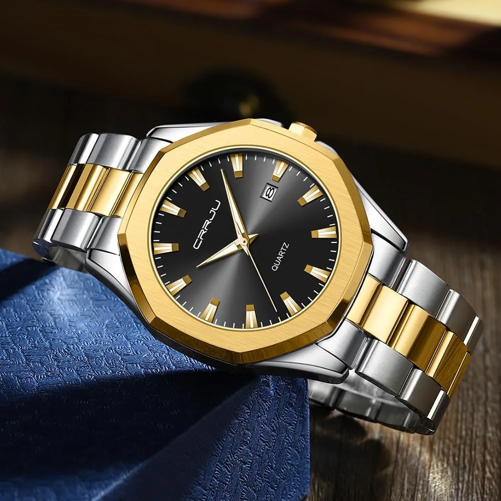 Quartz Wristwatches insolvent wolf hot pear viennese CRRJU Men's Fashion Luxury Classical Leather Watches for Men Business Simple Luminous Analog 