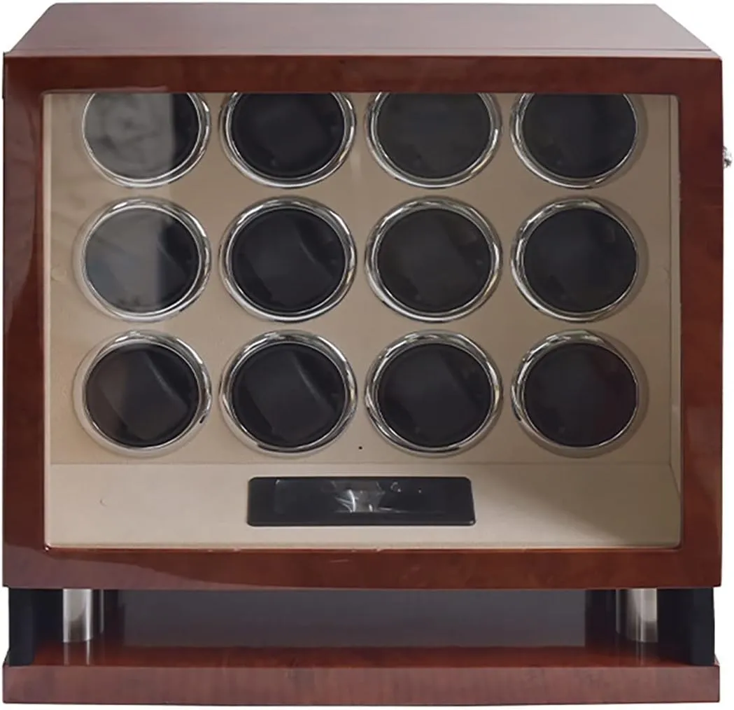Quiet Motor for 6 8 12 Watch Display Box Wood Shell and Piano Baking Paint rest magnify witness Watch Rotator Case (Brown 12 0) Large Capacity Automatic Watch Winder with 