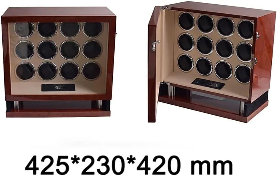 Quiet Motor for 6 8 12 Watch Display Box Wood Shell and Piano Baking Paint rest magnify witness Watch Rotator Case (Brown 12 0) Large Capacity Automatic Watch Winder with 